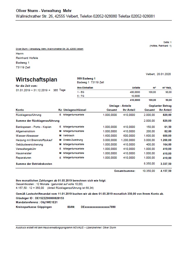 Muster Wirtschaftsplan